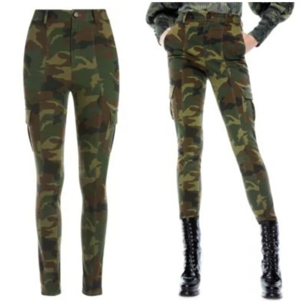 Alice + Olivia Keith Slim Camouflage Cargo Pants Ankle Zip Camo Utility size 8